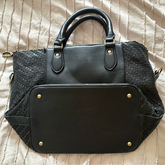 Desigual Embroidered Floral Satchel Tote Bag Black Top Handle Handbag - Picture 6 of 13